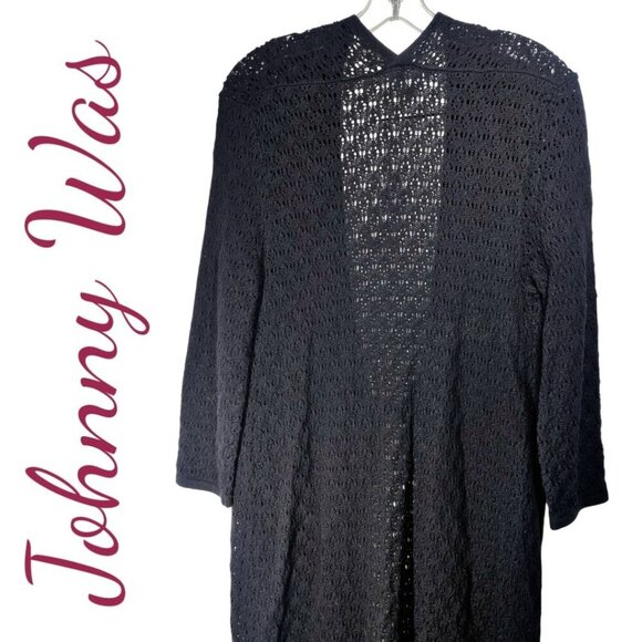 NWT JOHNNY WAS SELAH OPEN KNIT TIE FRONT DUSTER SWEATER BLACK, SMALL - Picture 5 of 10